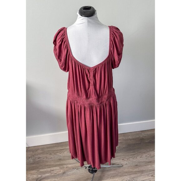 Torrid Mini Lenny Smocked Waist Dress in Wild Ginger Burgundy - Picture 6 of 12